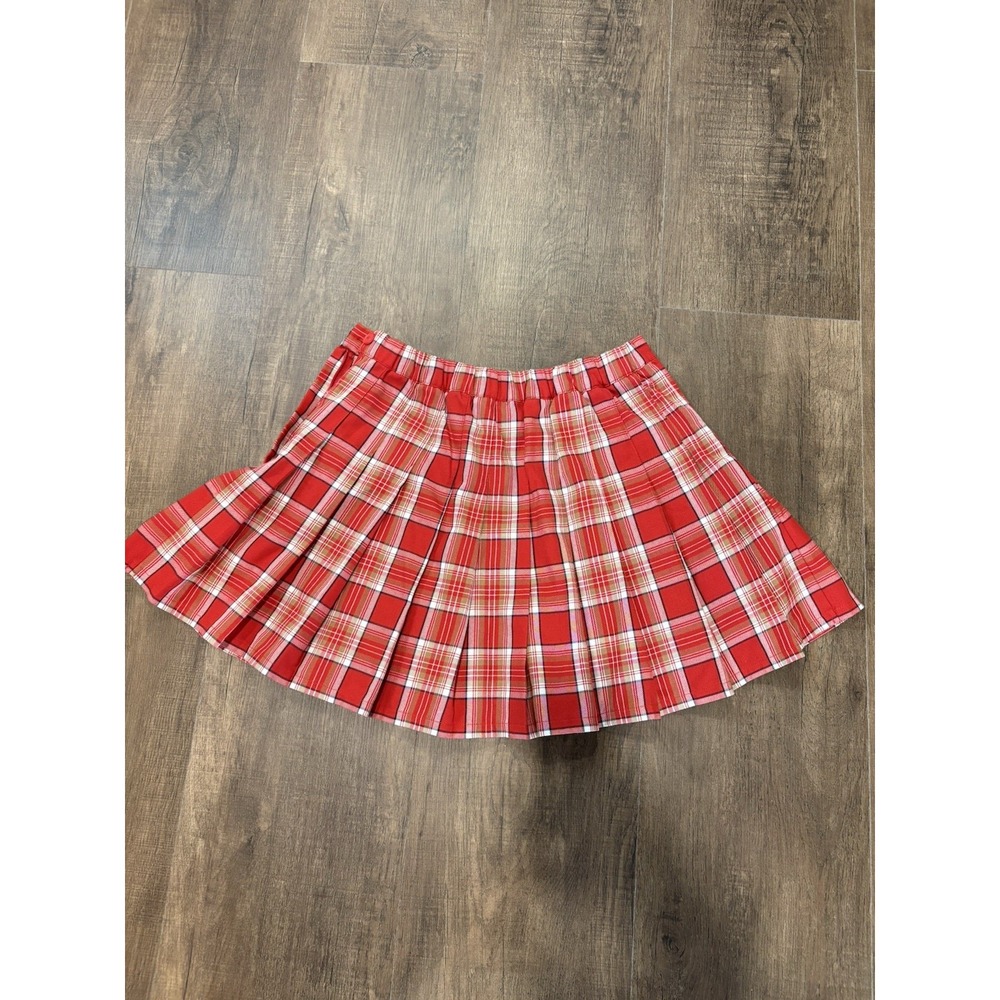Aerie Schoolgirl Skirt Womens Large Red Plaid Class Act Pleated Mini Preppy
